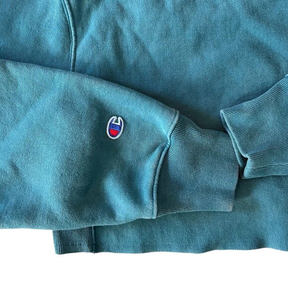 Champion Reverse Weave Cropped Teal Athletic Sporty Blue Sweatshirt S - Picture 8 of 11